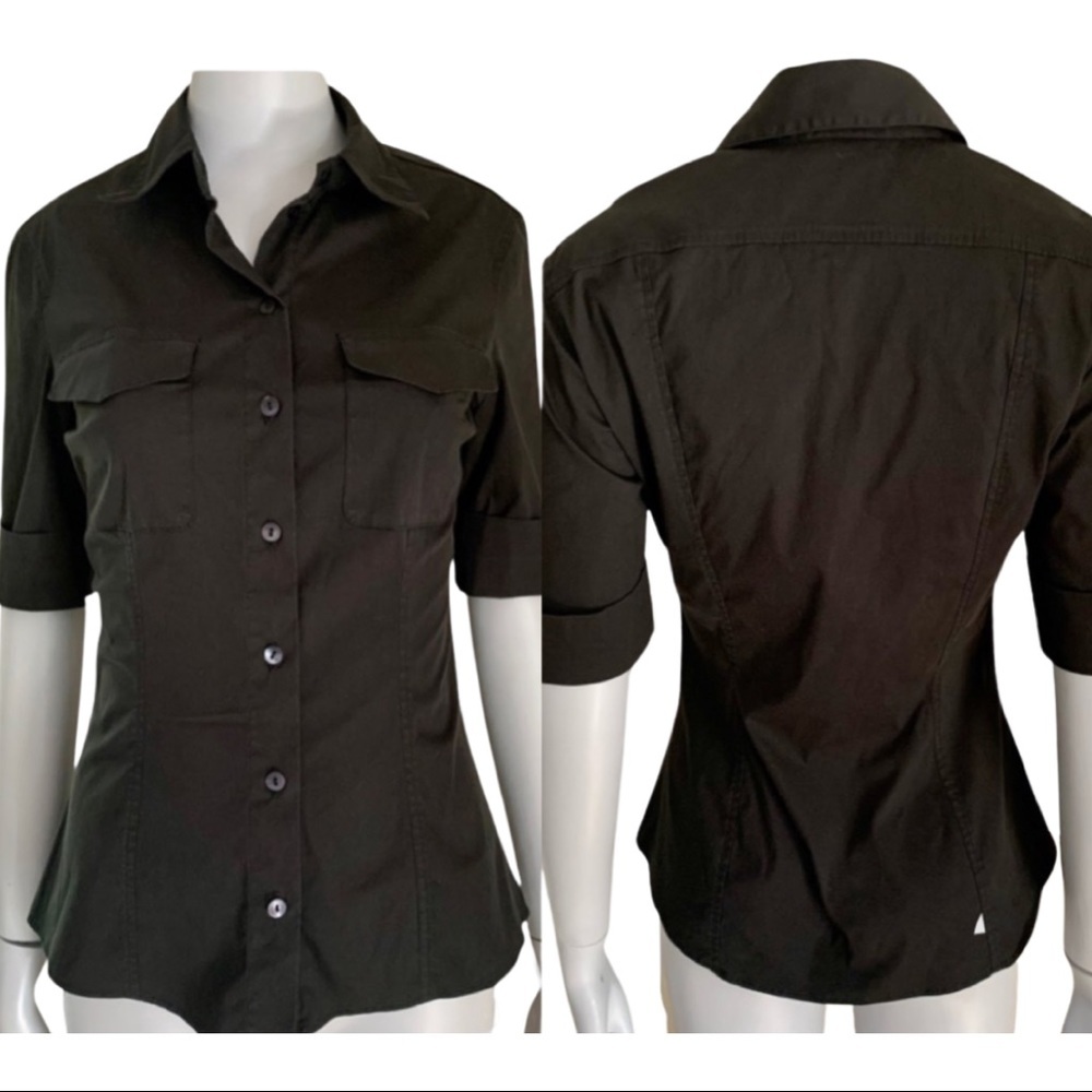 KENZO PARIS Poplin Stretch Button Up Black Blouse - Picture 15 of 15